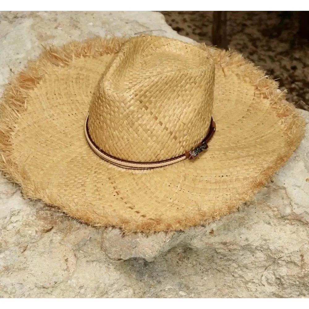 HAT FEDORA WIDE BRIM RAFFIA STRAW HAT